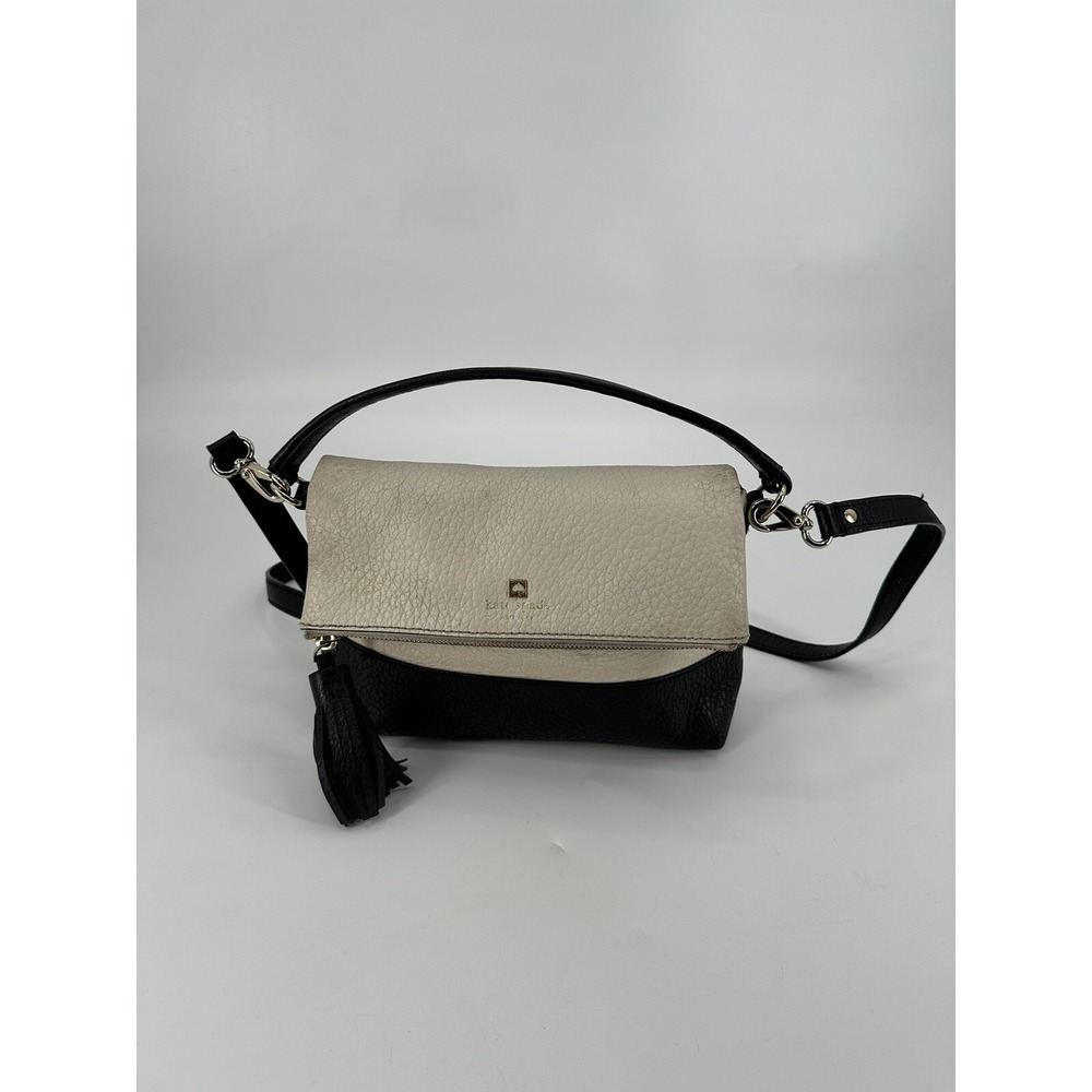 Kate‎ Spade Black and Cream Pebbled Leather Crossbody Foldover Bag - Picture 5 of 16